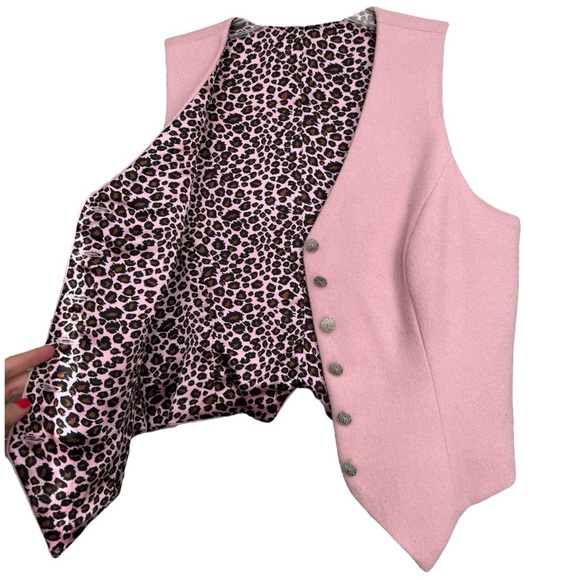 Vintage Pink Leopard Lined Vest Size Medium 90s Y2K - Picture 5 of 7